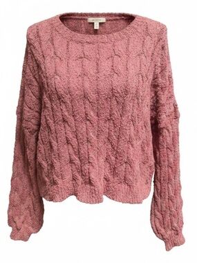 Altar'd State Dusty Rose Cropped Chunky Knit Cable Crewneck Sweater Size Medium
